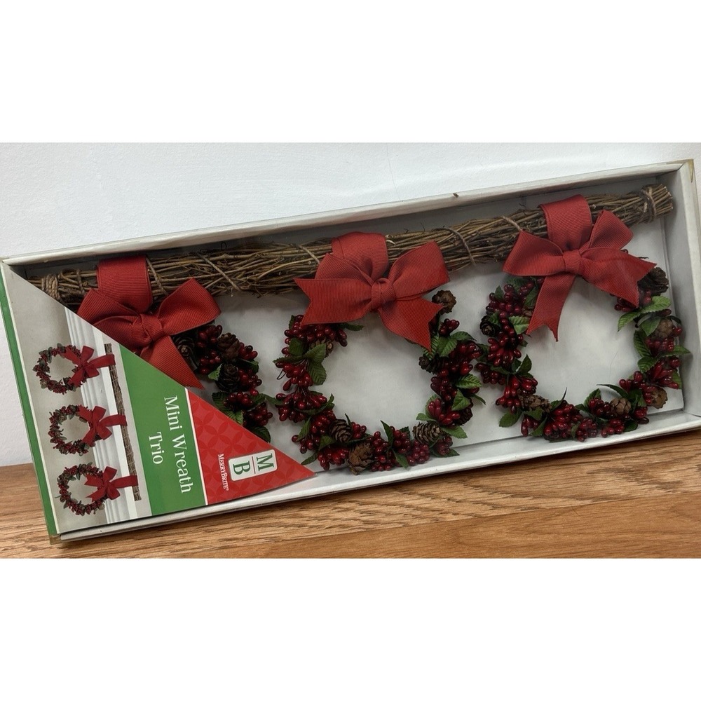 Vintage Merry Brite Mini Wreath Trio Christmas Decor NEW in Package